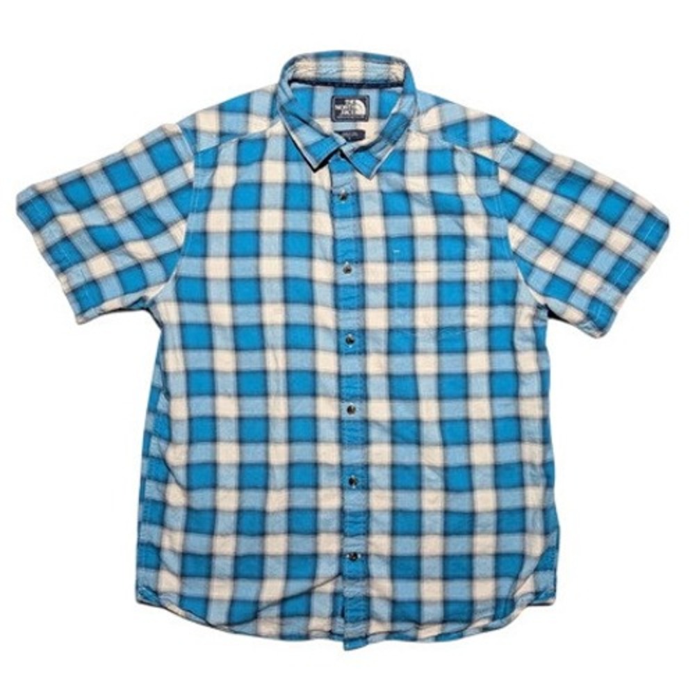 The North Face Plaid Shirt Mens Large Blue Short Sleeve Outdoor Hiking